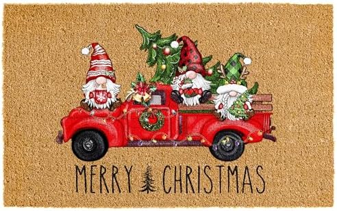 Christmas Door Mat with Gnome and Truck Design