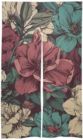 Japanese Noren Door Curtain with Romantic Flowers Design