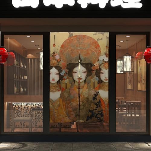 Japanese Noren Door Curtain Gold and Crimson Printed 34x57 Partition Drape