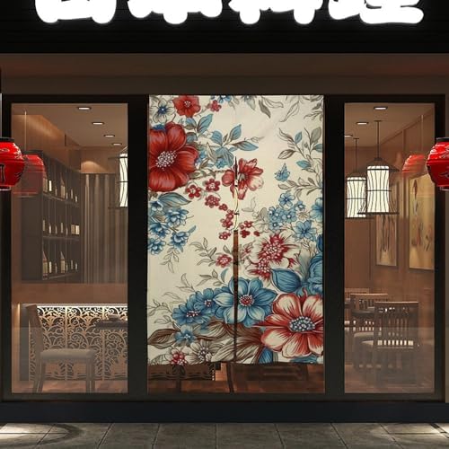 Japanese Noren Floral Pattern Door Curtain 34x57 Inches