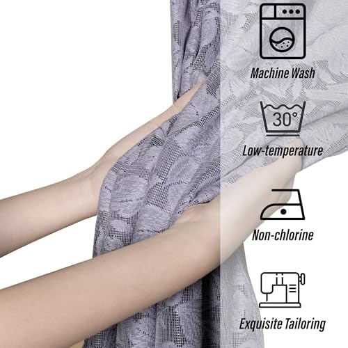 Lace French Door Curtain Grey Leaves 72 Inch 2 Pack