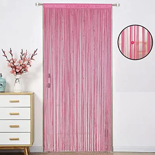 Beaded Curtain with Telescopic Rod Pink 100x200cm