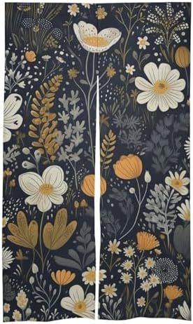 Japanese Noren Door Curtain with Small Flowers White Design