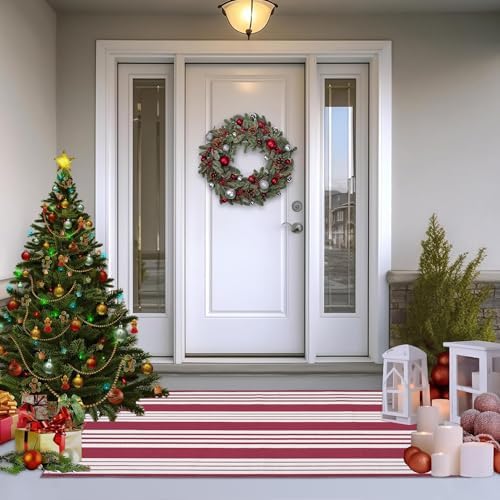 USTIDE Red and White Striped Area Rug 236 x 51 Inches