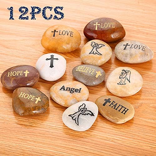 ROCKIMPACT 12PCS Engraved Hope Love Faith Stones for Prayer and Inspiration