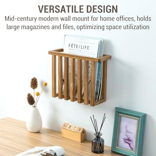 MyGift 11 Inch Acacia Wood Magazine Rack and File Holder