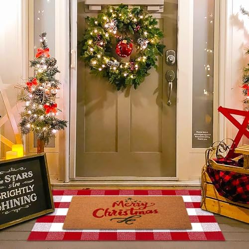 Christmas Red and White Plaid Rug 28x43 Inches Door Mat