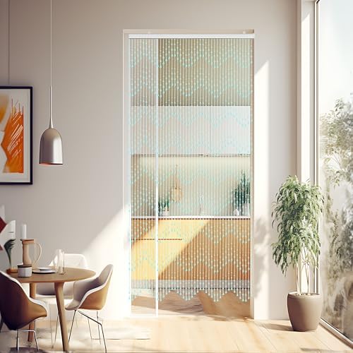 Crystal Beaded Curtain 355 x 79 Inches Teal Wave Pattern