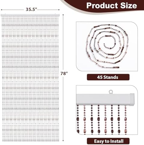 BECHAEO Beaded Curtain for Doorway with Caramel Marble Design