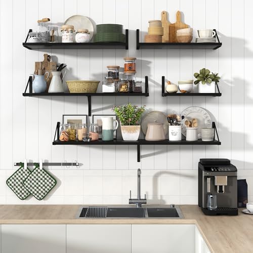 Marsmiles Black Floating Shelves Set of 2 12 Inch Deep Wood Wall Mount