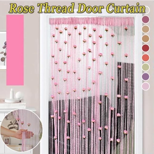 Rose Thread Door Curtain with Blue Tassels