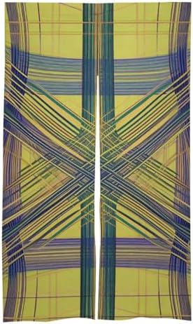 Japanese Noren Door Curtain with Yellow Purple Plaid Design