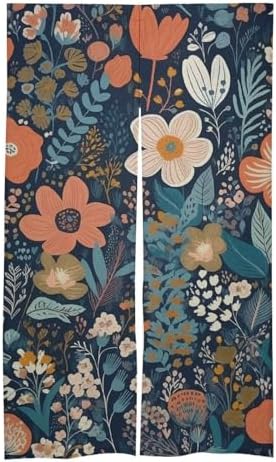 Japanese Noren Door Curtain with Small Flower Pattern