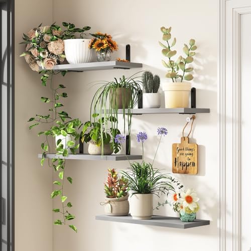 Fixwal Grey Floating Shelves Set of 4 for Wall