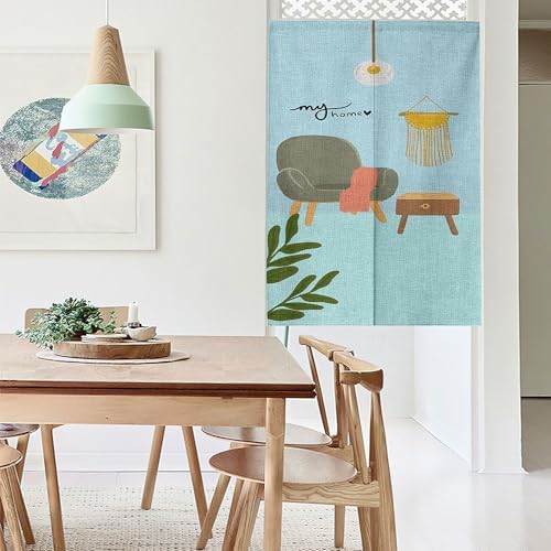 Chickwin Japanese Door Curtain Nordic Style Linen Panel Blue