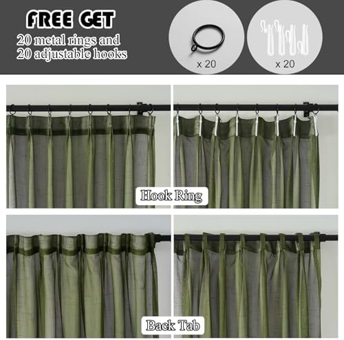Olive Green Curtains 84 Inches 2 Panels with Back Tab Design