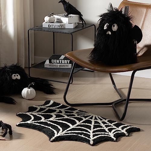 Ashler Black Spider Web Halloween Area Rug