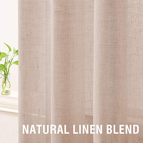 Linen Sheer Curtains 84 Inch Long Grommet Panels for Living Room