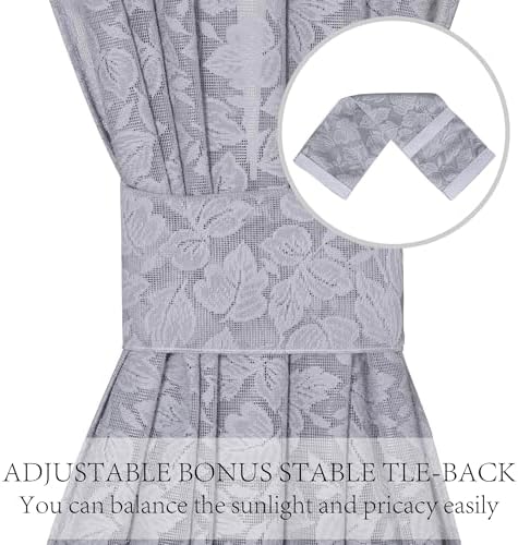 Lace French Door Curtain Grey Leaves 72 Inch 2 Pack