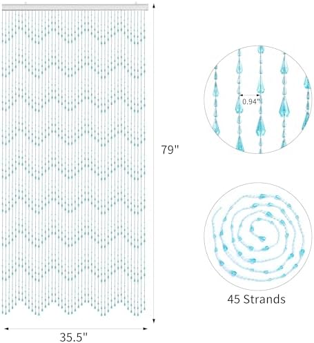 Crystal Beaded Curtain 355 x 79 Inches Teal Wave Pattern