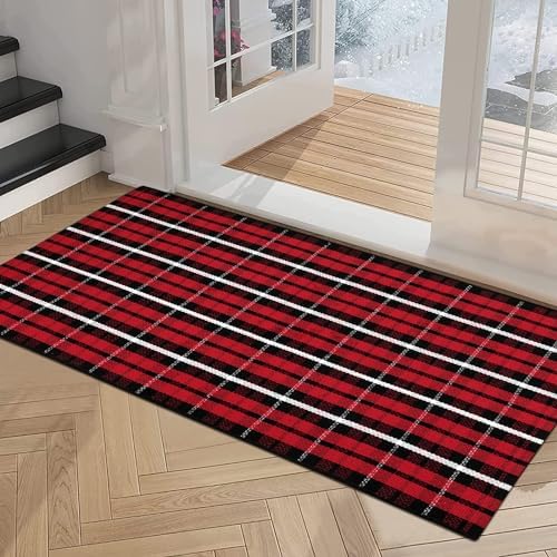 OJIA Christmas Front Door Mat 2X43 Red Buffalo Plaid