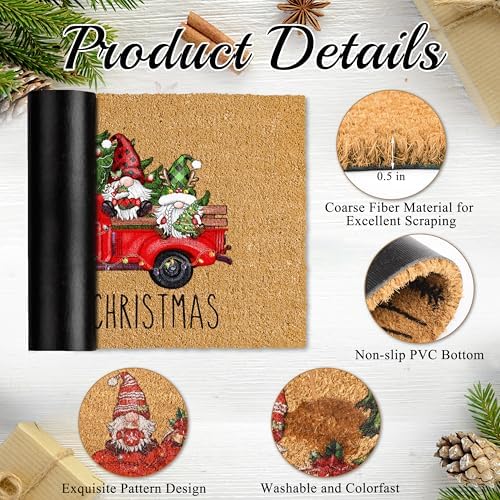 Christmas Door Mat with Gnome and Truck Design