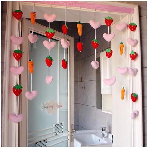 Strawberry Plush Door Curtain with Beaded Design