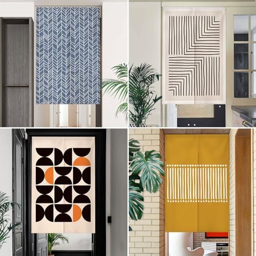 Chickwin Japanese Door Curtain Geometry Noren Panel Blue 335x71 Inch