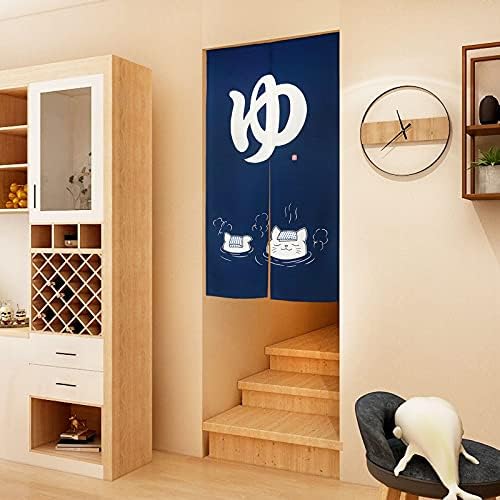 LIGICKY Noren Door Curtain with Two Cats Bathing Pattern Navy Blue