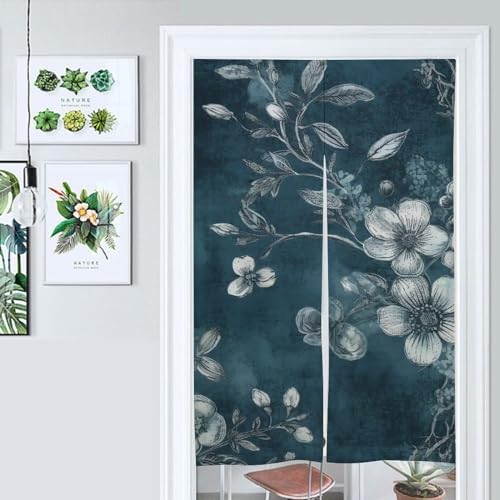 Japanese Noren Door Curtain Retro Flowers Print