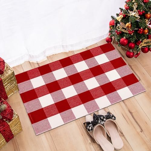 USTIDE Buffalo Check Plaid Doormat Red White 2x3