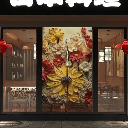 Japanese Noren Door Curtain with Flower Design 34x57 Inches