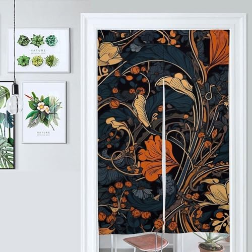Japanese Noren Blue Orange Door Curtain Split Partition 34x57 Inch