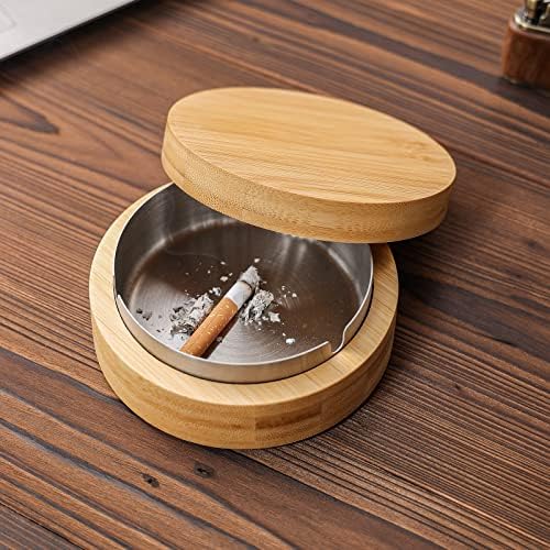 Stylish Small Bamboo Ashtray with Lid