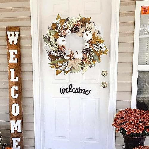 Ochine White Pumpkin Fall Wreath with Sunflowers and Leaves