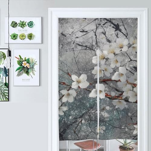 Japanese Noren Delicate Leaves Printed Door Curtain