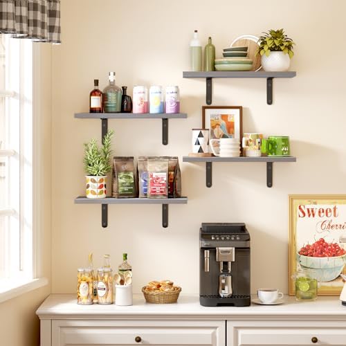 Fixwal Grey Floating Shelves Set of 4 for Wall