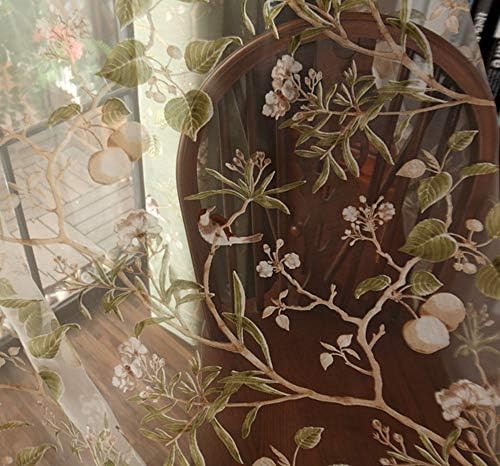 PureAqu Rod Pocket Sheer Curtain Panel Floral Birds Design
