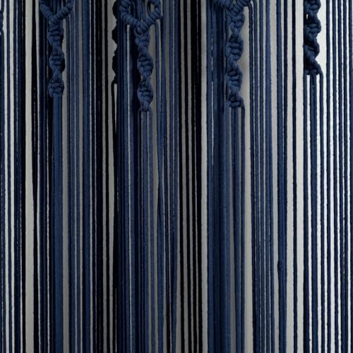 Boho Macrame Cotton Curtain Panel 40x84 Navy