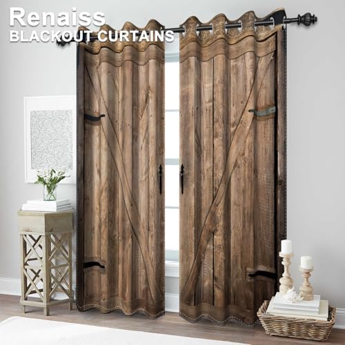 Renaiss Wooden Barn Door Farmhouse Style Curtains Set of 2 Panels Blackout