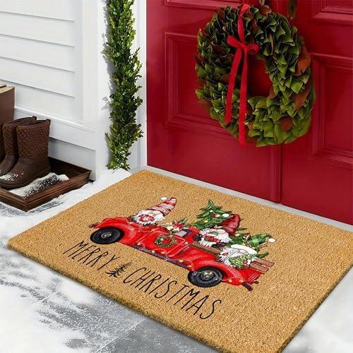 Christmas Door Mat with Gnome and Truck Design
