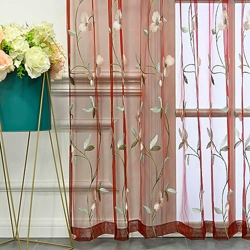 Floral Embroidered Sheer Curtains 84 Inches Length