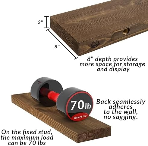 Rustic Floating Shelves 60 Inch Long Set of 2 Heavy Duty Wood