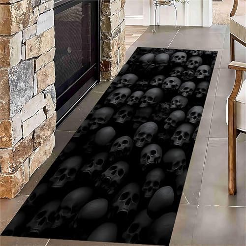 Halloween Black Skull Runner Rug 2x7ft