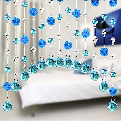 EMYJAY Blue Door Beaded Curtain with Crystal Balls