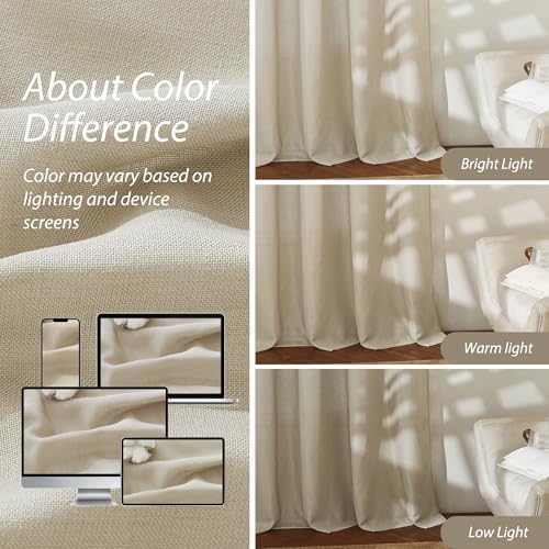 RYB HOME Taupe Sheer Curtains - Flax Linen Blend 70x84 inch 2 Pcs
