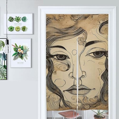 Japanese Noren Door Curtain with Outline Face Print