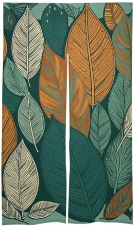 Japanese Noren Leaf Print Door Curtain 34x57 Inches