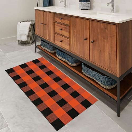 Orange and Black Checkered Outdoor Rug 2x43ft
