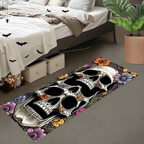 Halloween Skull Runner Rug 26x10ft Butterfly Floral Pattern Carpet